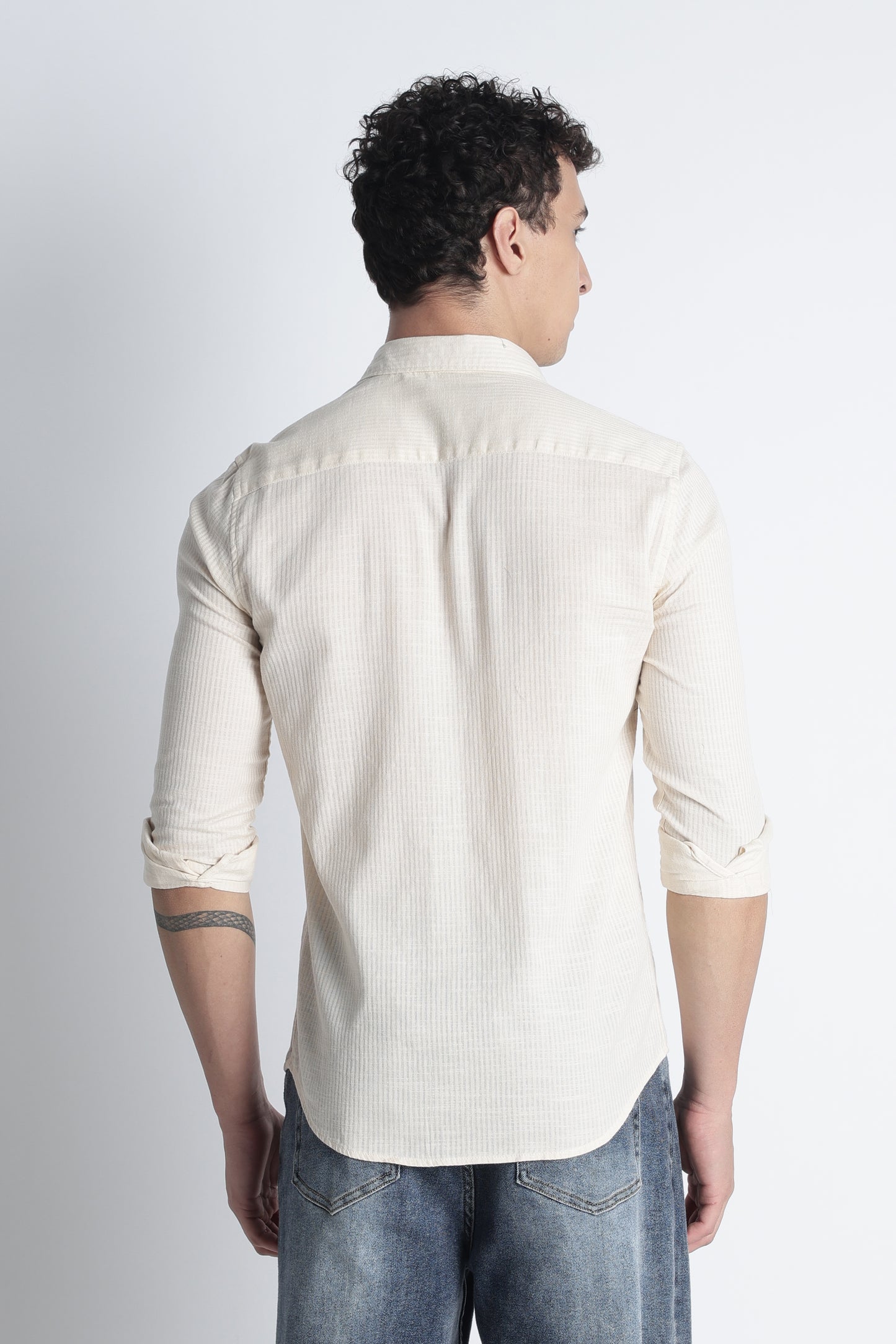 Men Curio Cotton Stripes Shirt-Beige