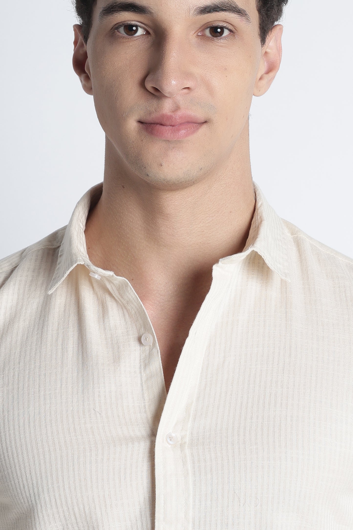 Men Curio Cotton Stripes Shirt-Beige