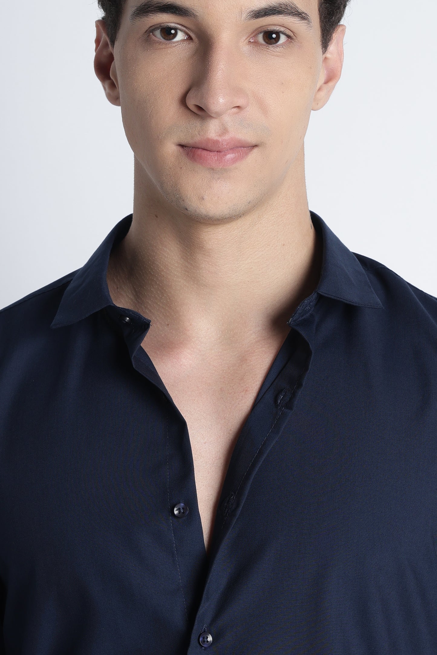 Men Liquid Nylon Plain Shirts-Navy