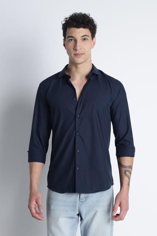 Men Liquid Nylon Plain Shirts-Navy