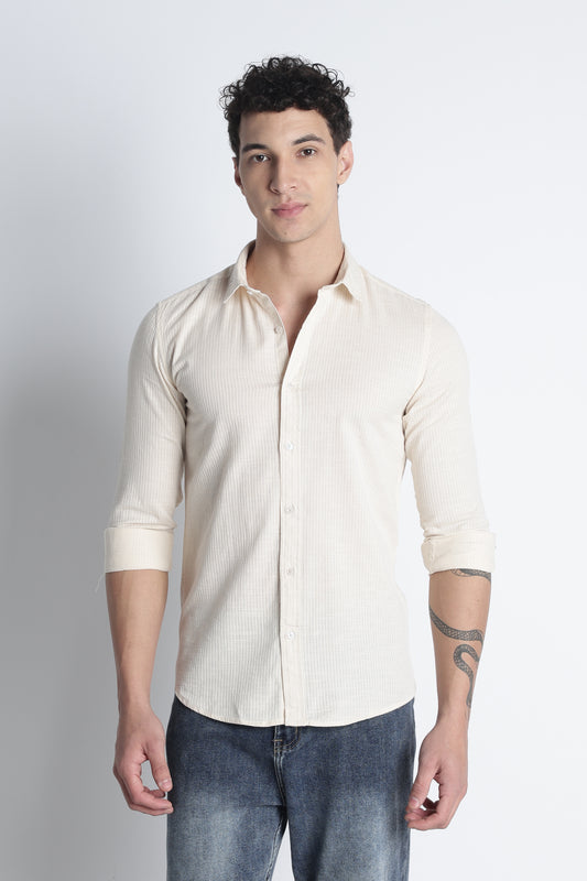 Men Curio Cotton Stripes Shirt-Beige