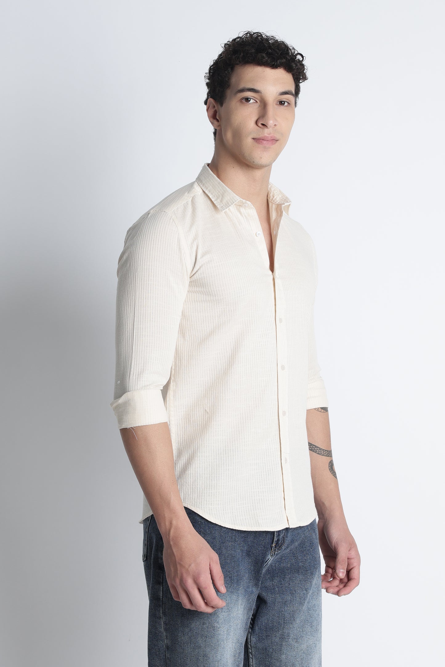 Men Curio Cotton Stripes Shirt-Beige