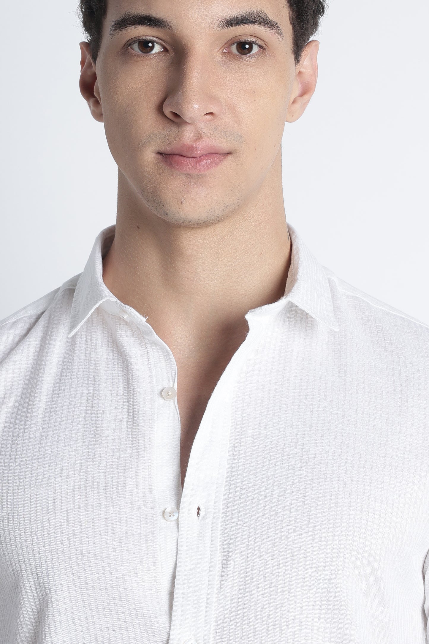 Men Curio Cotton Stripes Shirt-White