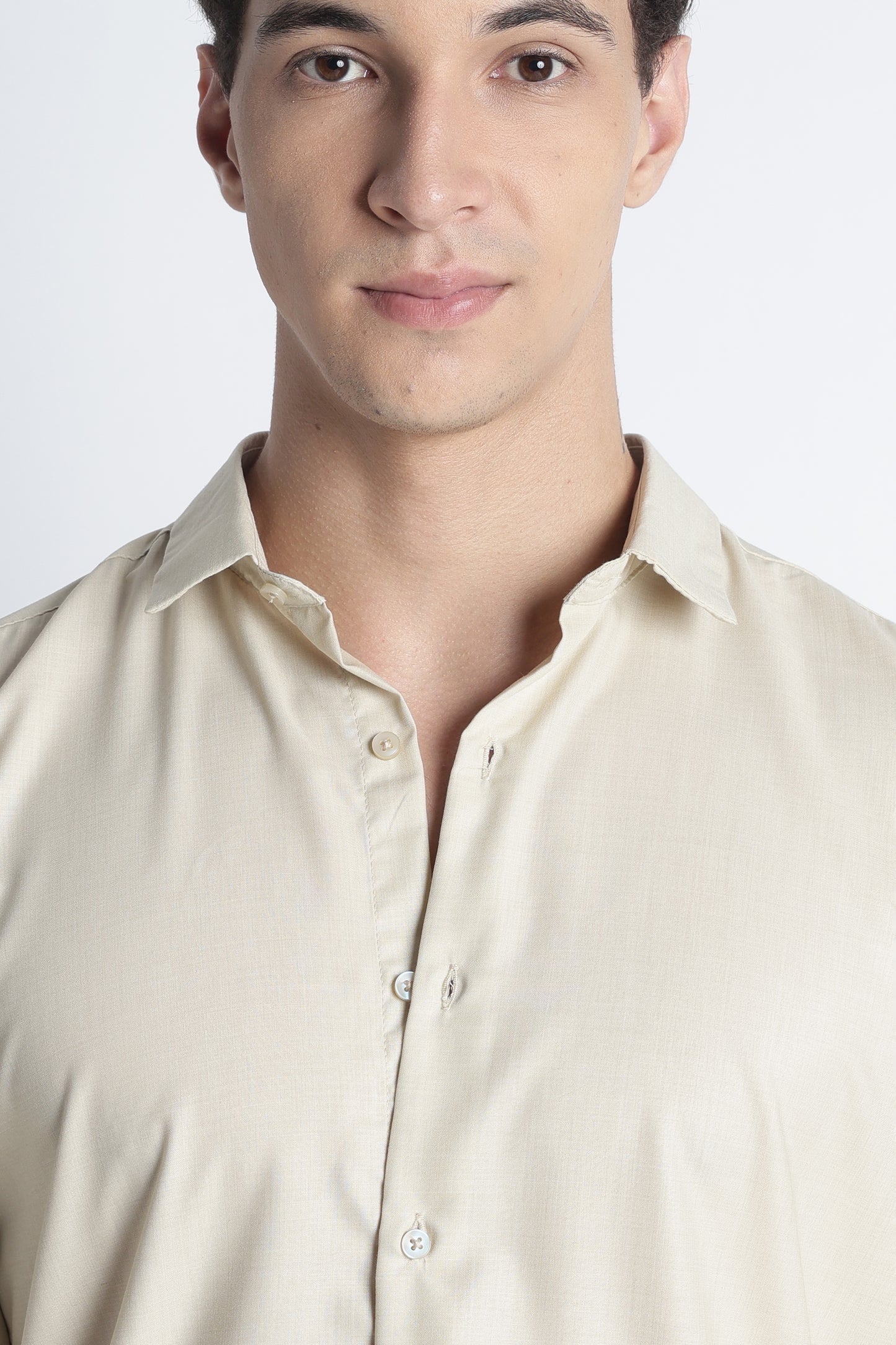 Men Liquid Nylon Plain Shirts-Beige