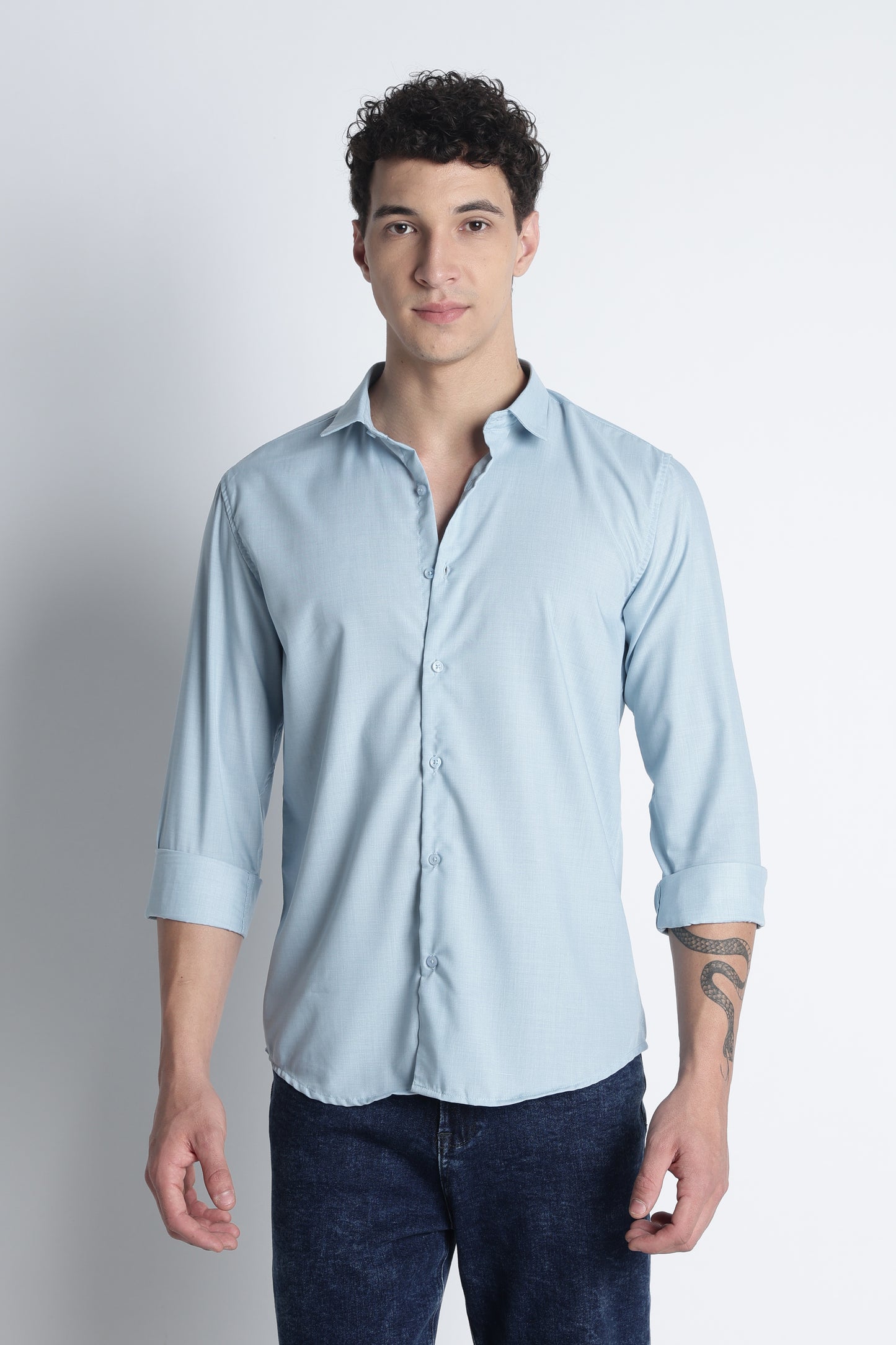 Men Liquid Nylon Plain Shirts-Lt Blue