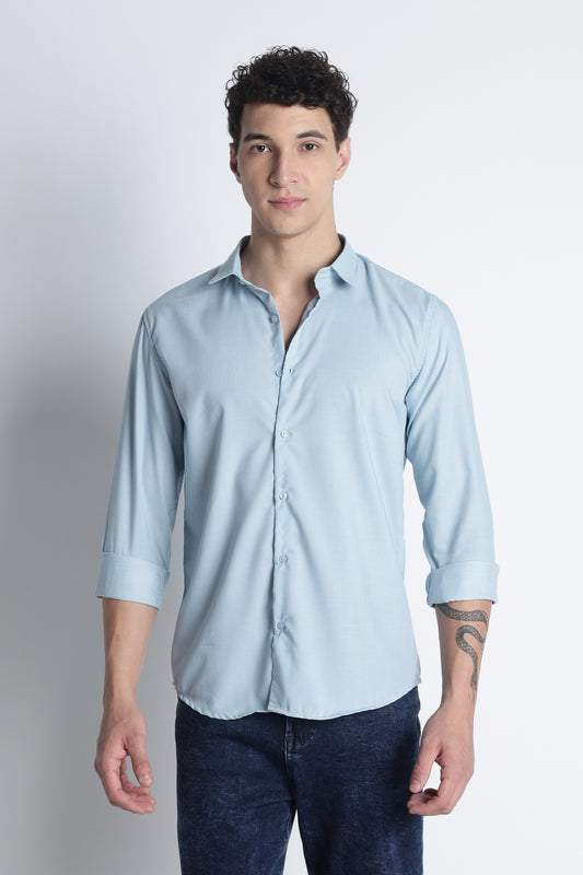 Men Liquid Nylon Plain Shirts-Lt Blue