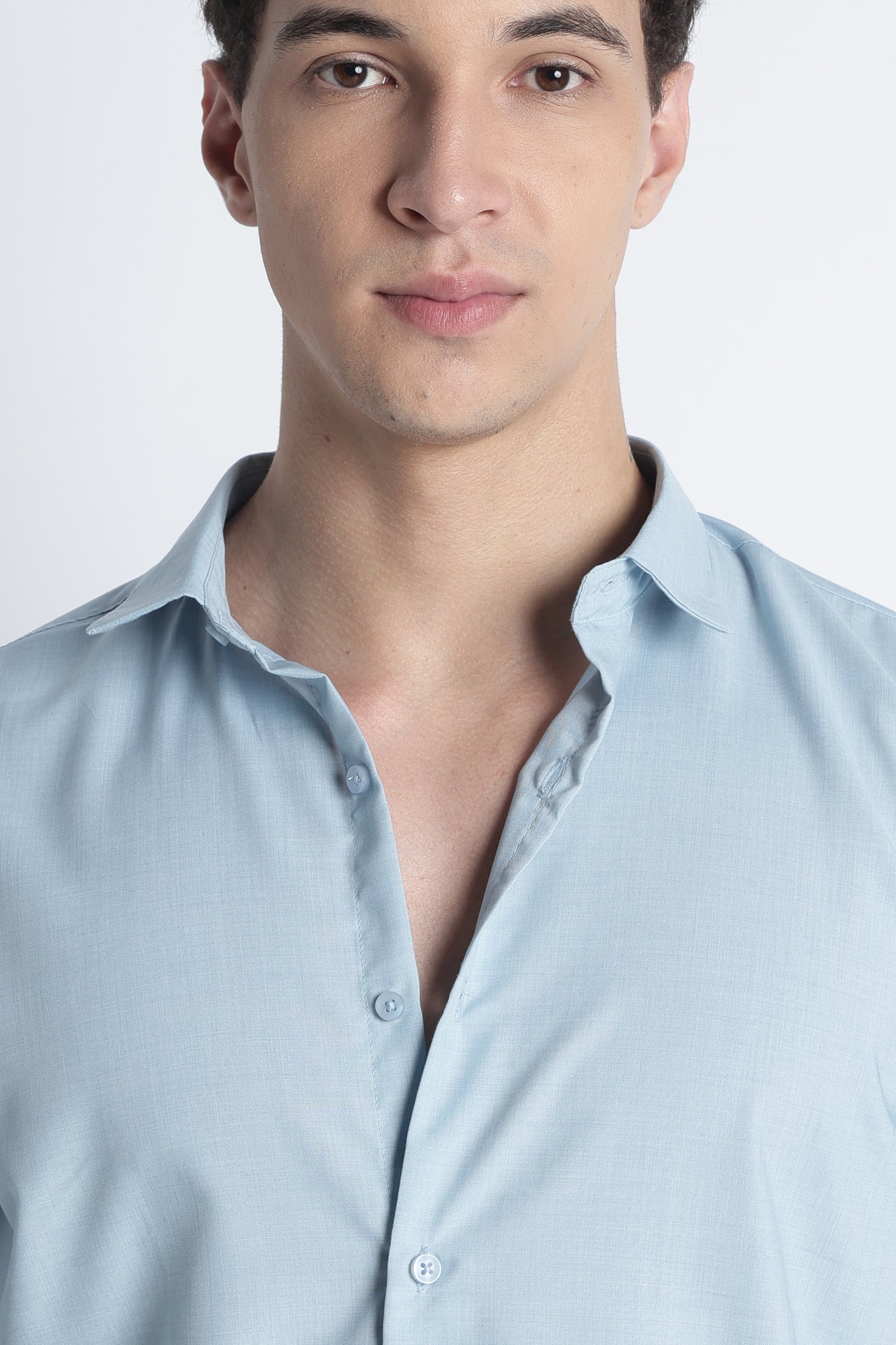 Men Liquid Nylon Plain Shirts-Lt Blue