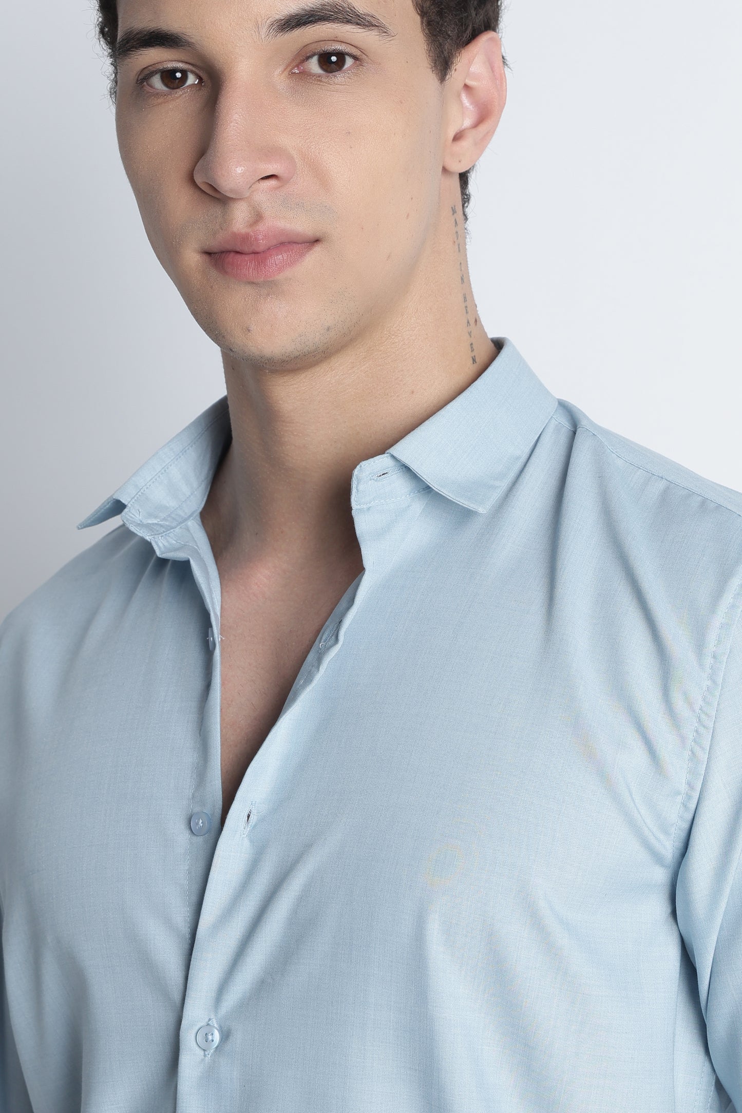 Men Liquid Nylon Plain Shirts-Lt Blue