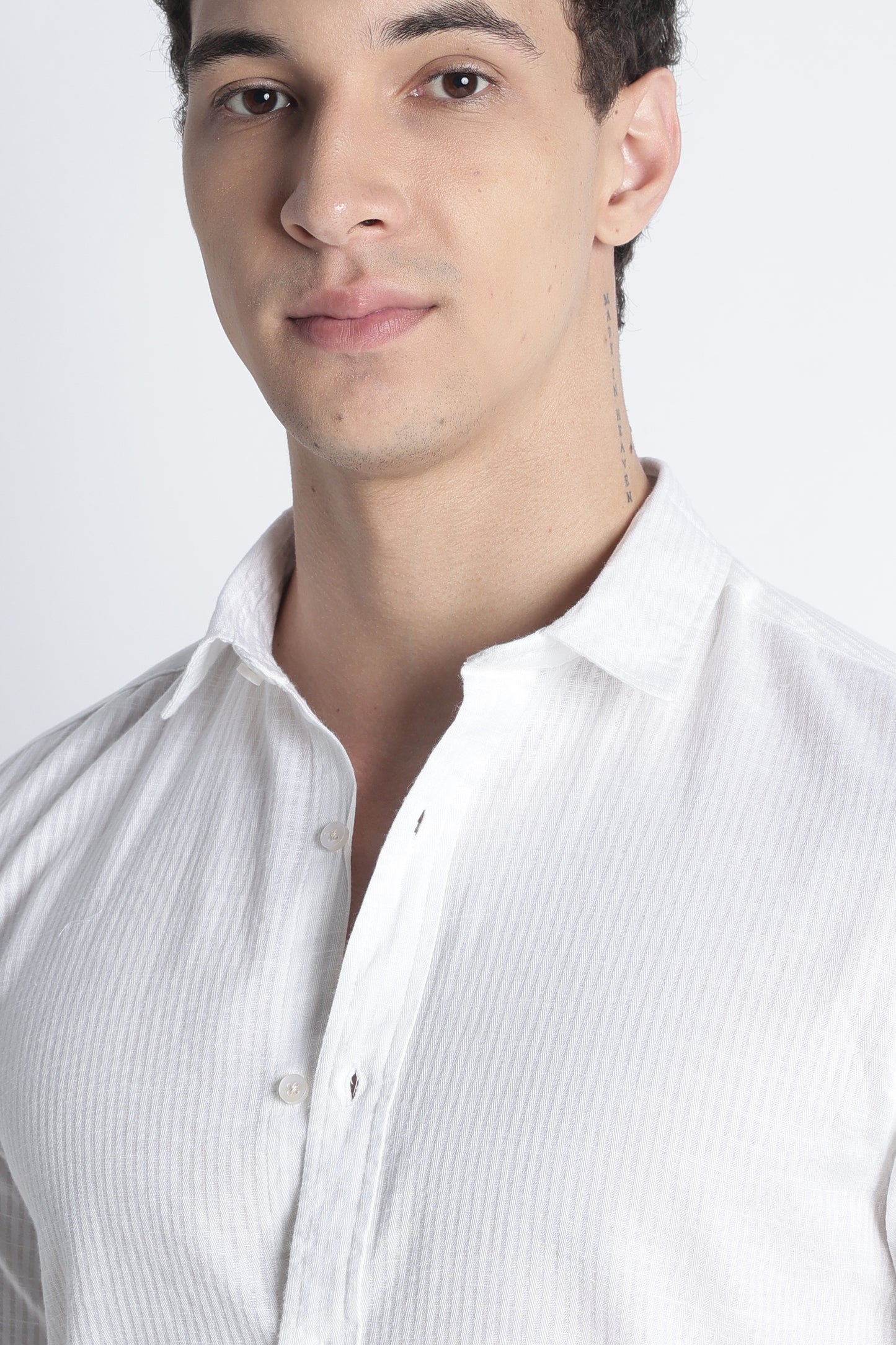 Men Curio Cotton Stripes Shirt-White