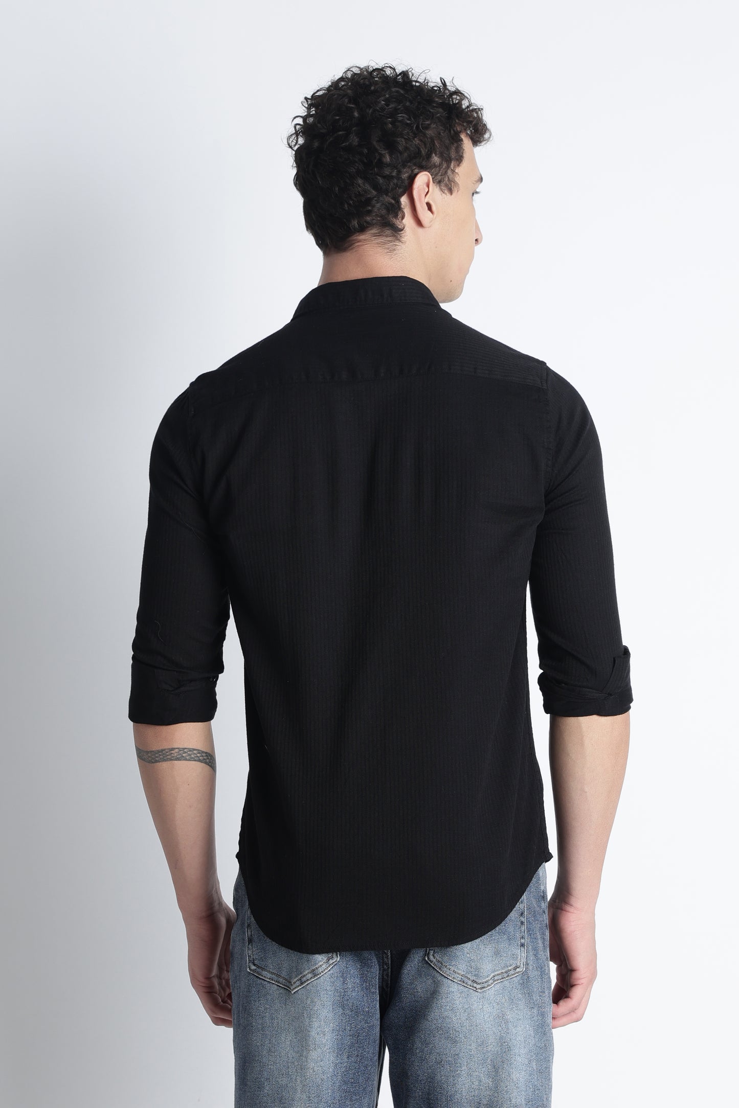 Men Curio Cotton Stripes Shirt-Black