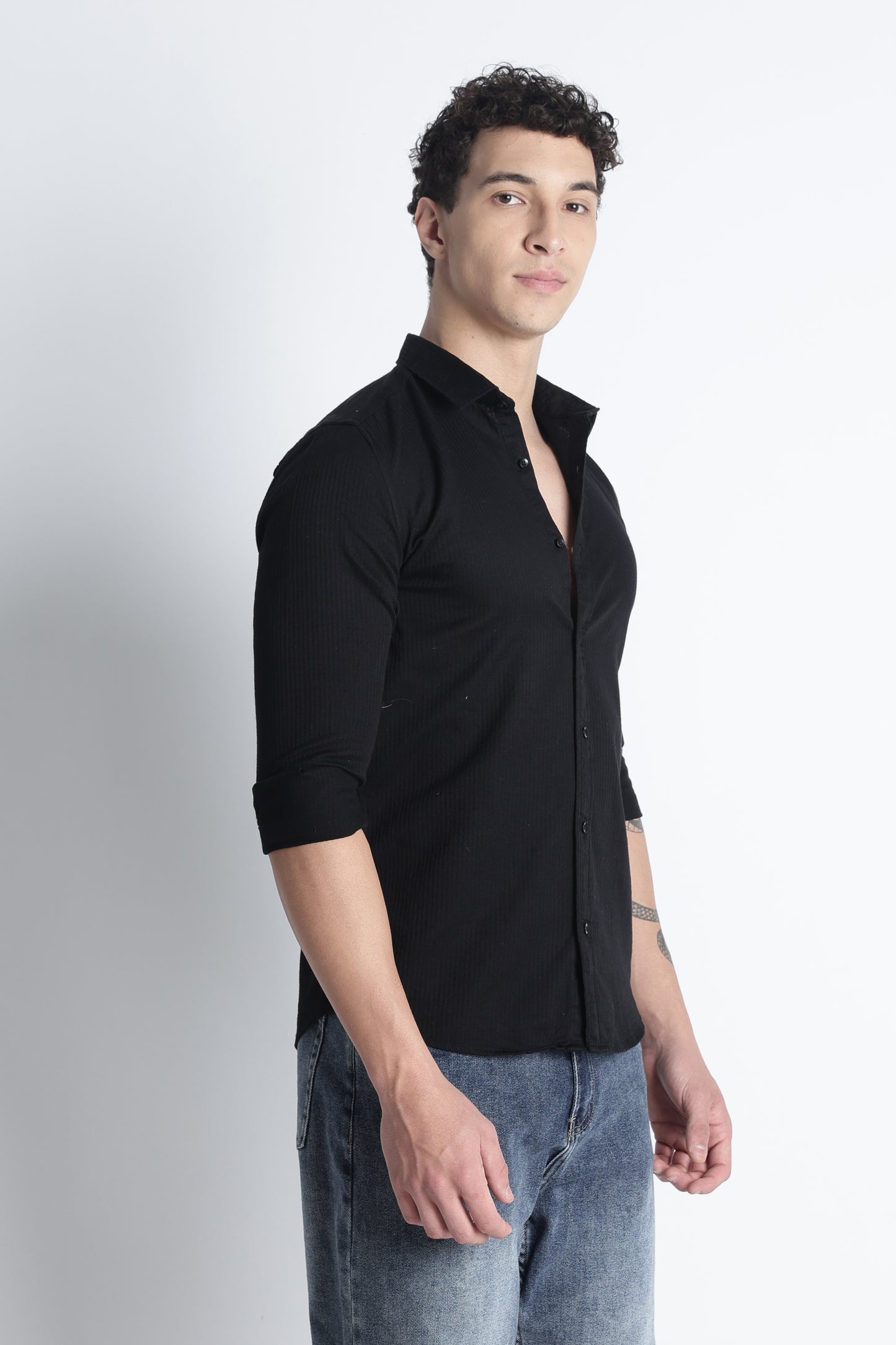 Men Curio Cotton Stripes Shirt-Black