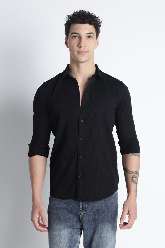 Men Curio Cotton Stripes Shirt-Black