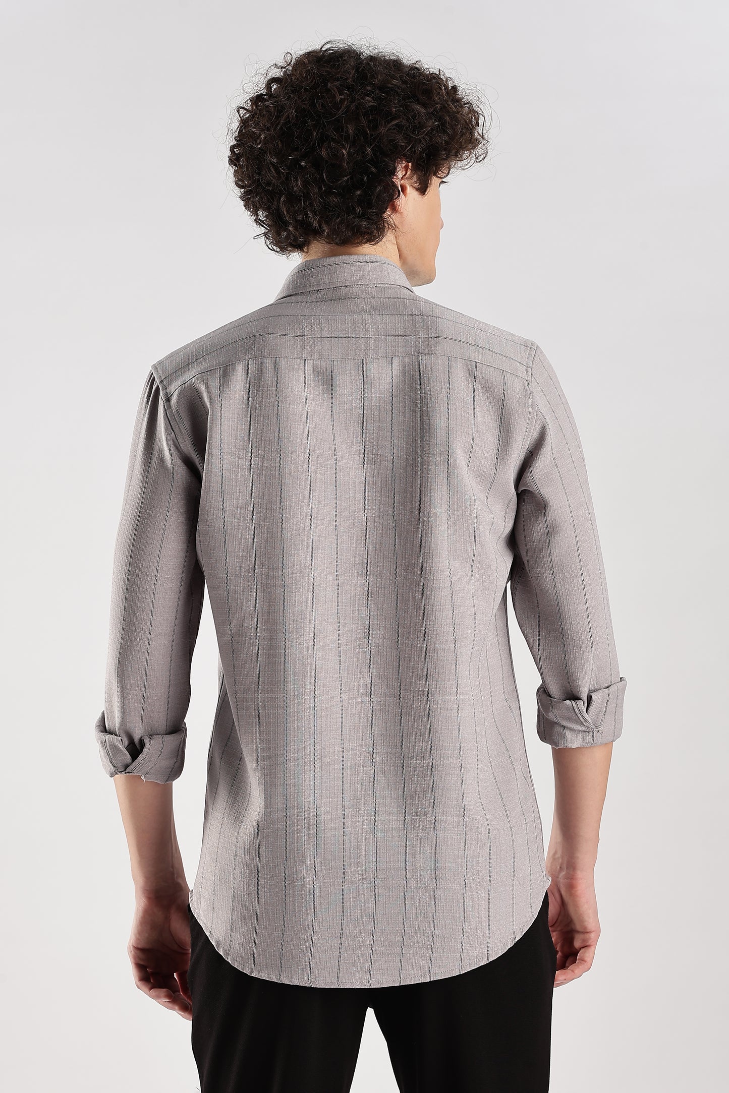 Men Air Like Linen Stripes Shirt-Lt Grey
