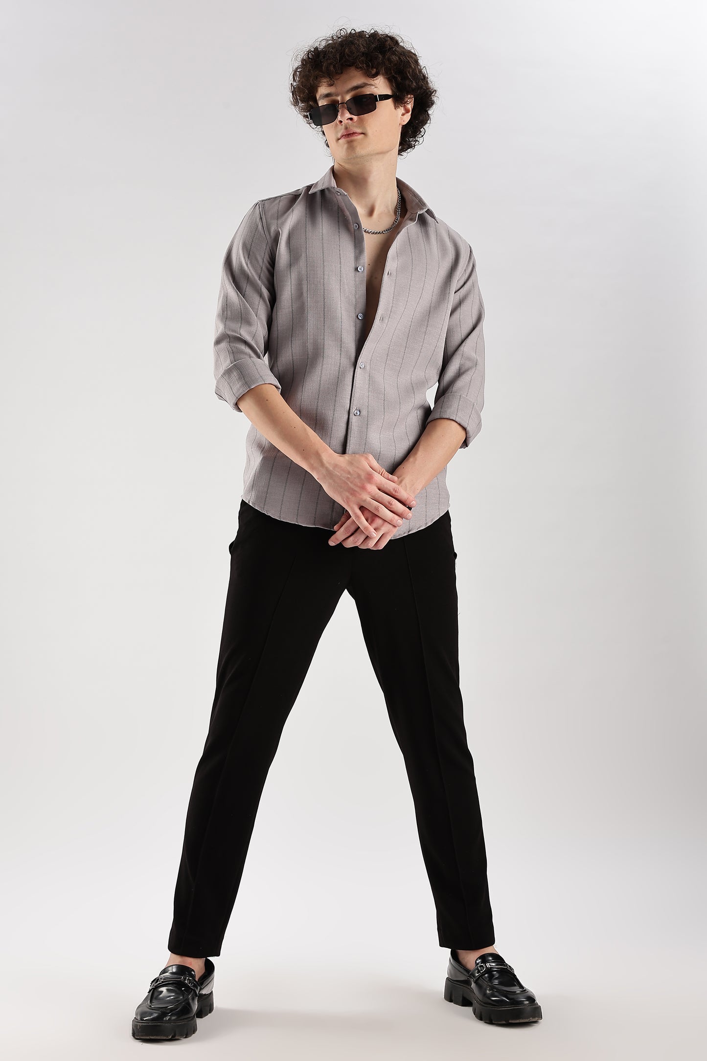 Men Air Like Linen Stripes Shirt-Lt Grey