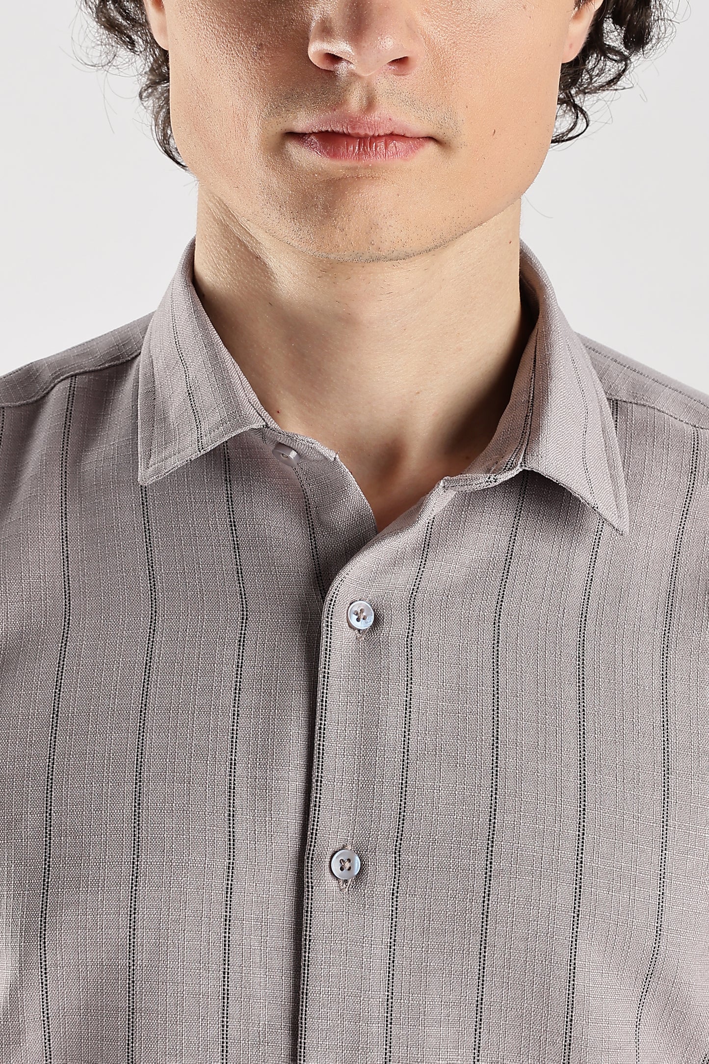 Men Air Like Linen Stripes Shirt-Lt Grey