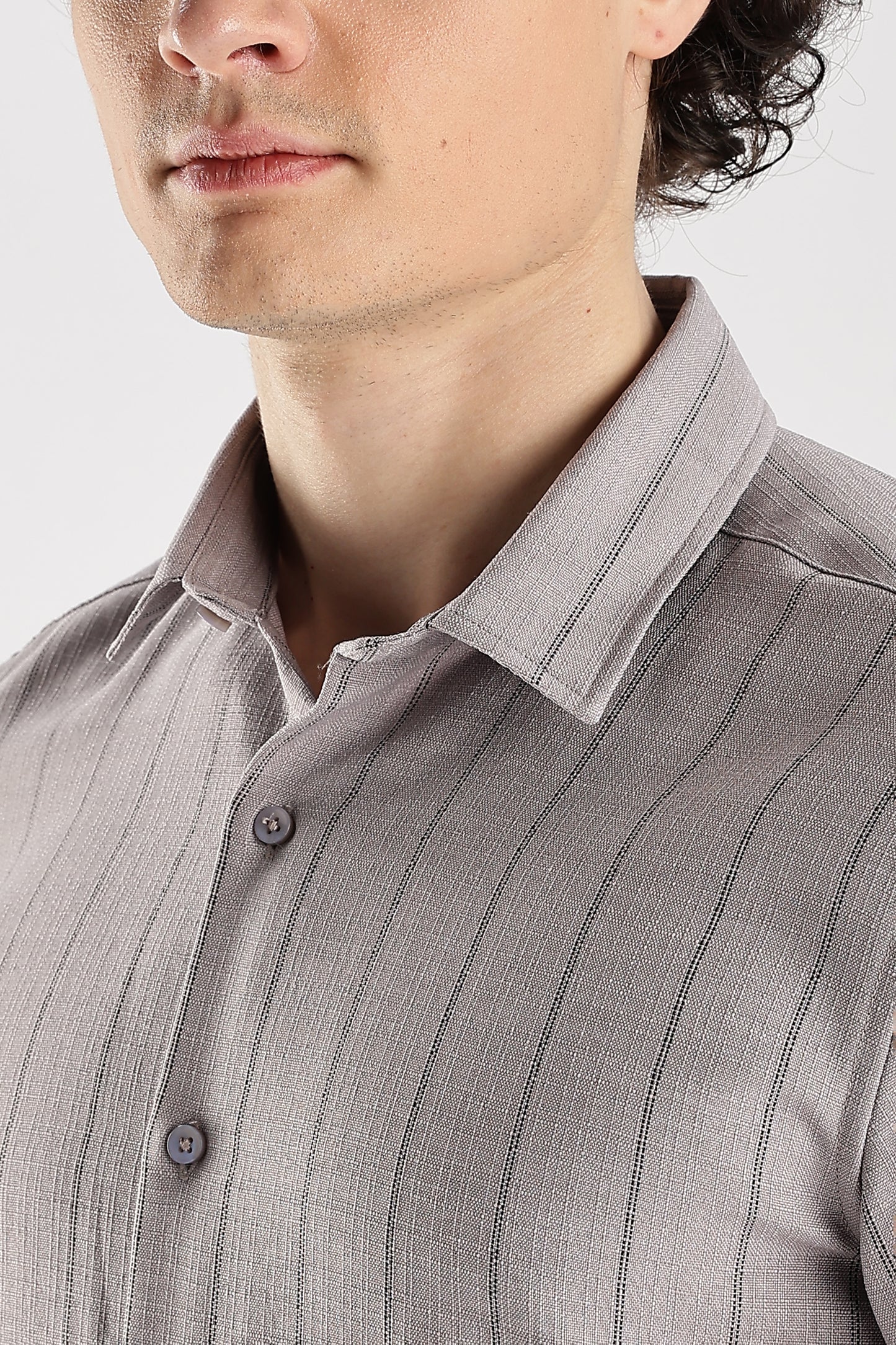 Men Air Like Linen Stripes Shirt-Lt Grey