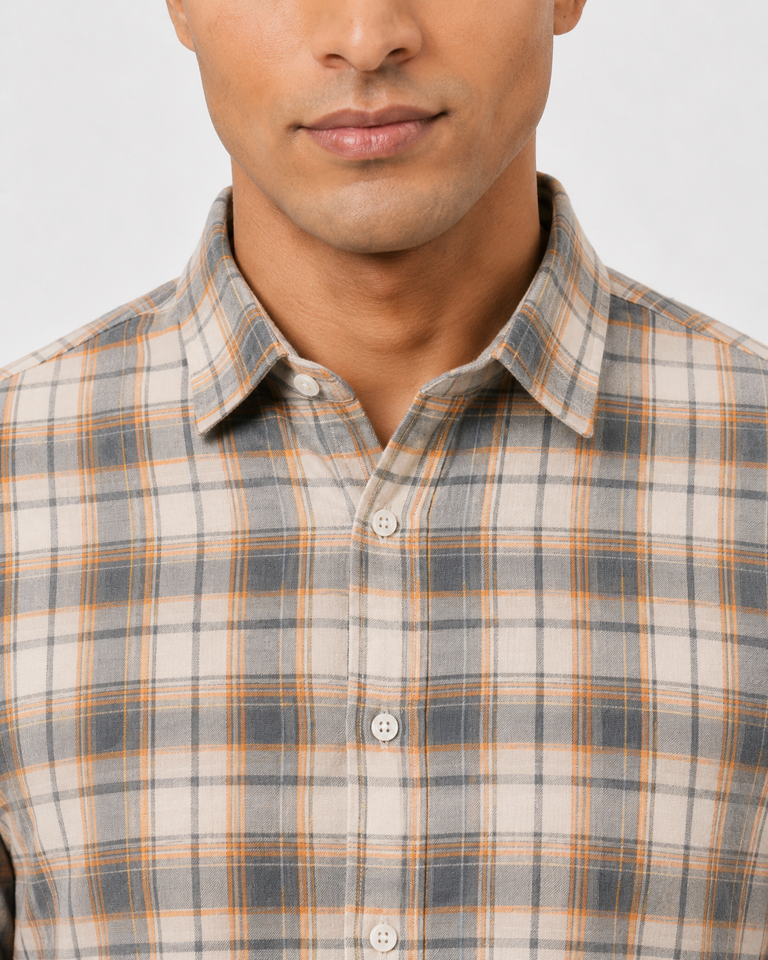 Men Oxford Square Checks Slim Fit Shirt – Blue Orange