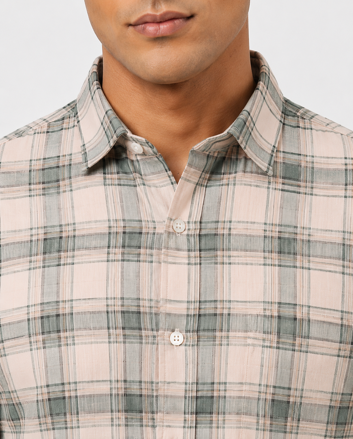 Men Oxford Square Checks Slim Fit Shirt – Green Grey