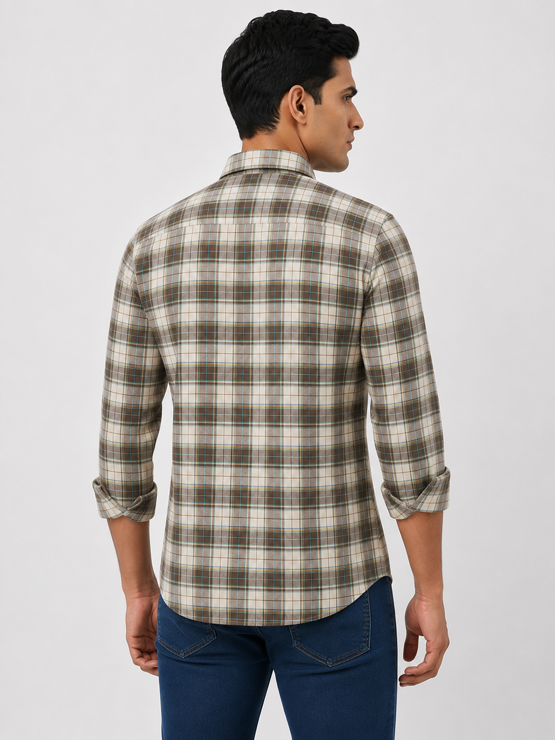 Men Oxford Square Checks Slim Fit Shirt – Burgundy