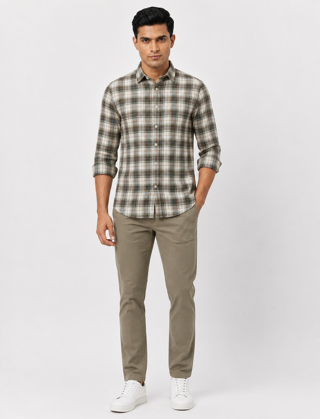 Men Oxford Square Checks Slim Fit Shirt – Burgundy