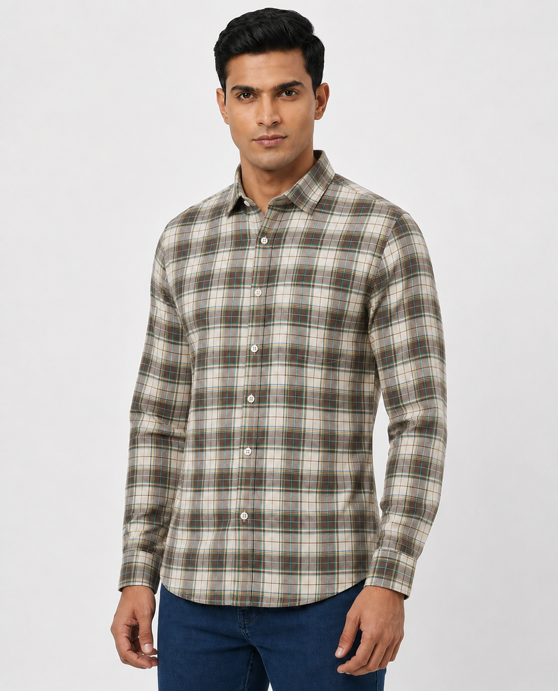 Men Oxford Square Checks Slim Fit Shirt – Burgundy