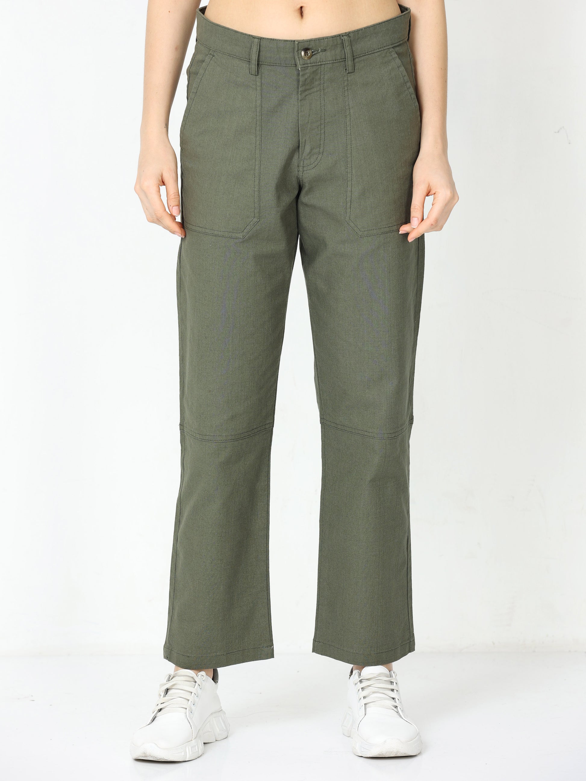 Women Casual Olive Linen Pants