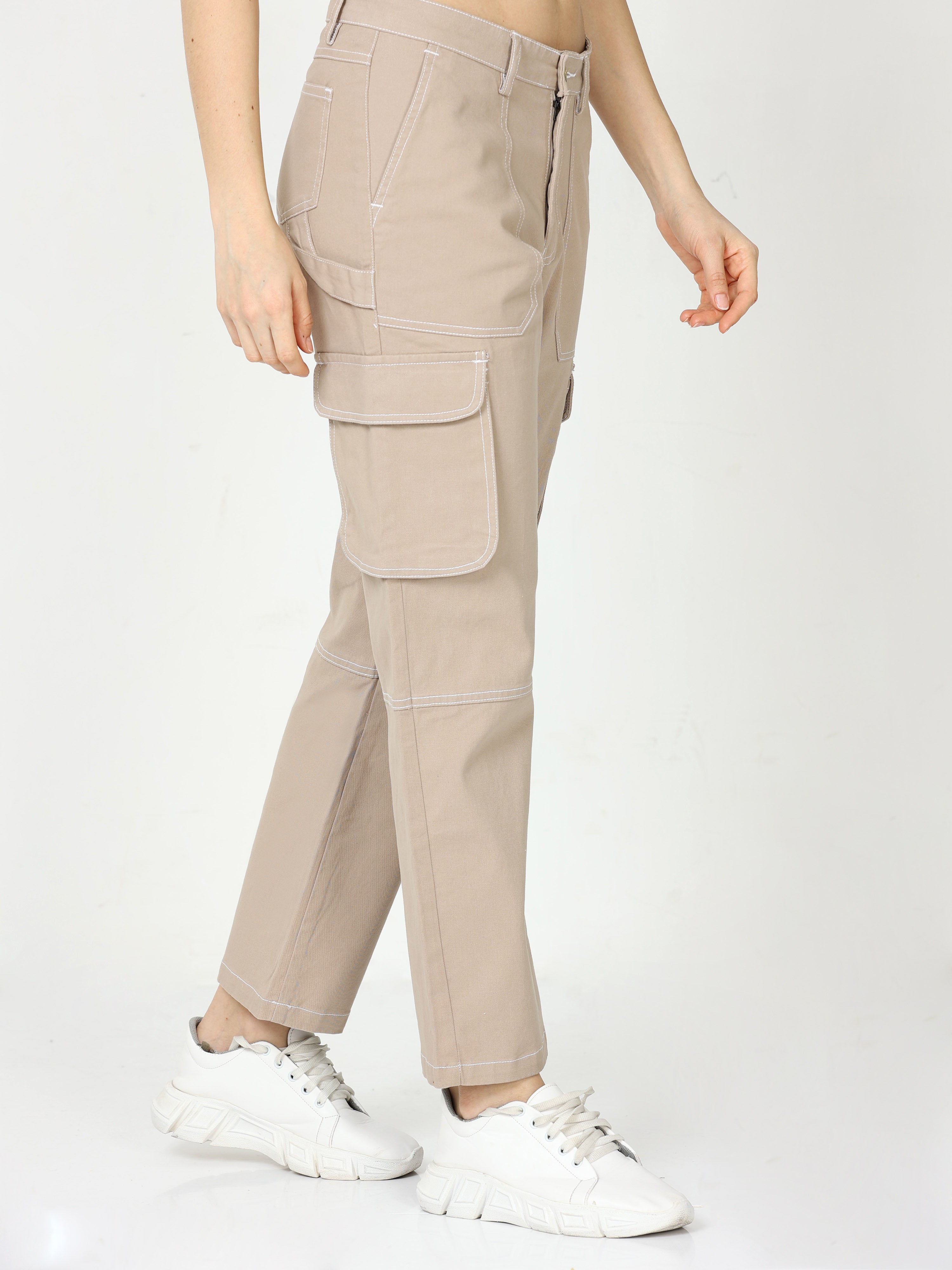 Buy COVER STORY Women Beige Mid Rise Loose Fit Cargos Trousers - Trousers  for Women 23746368 | Myntra